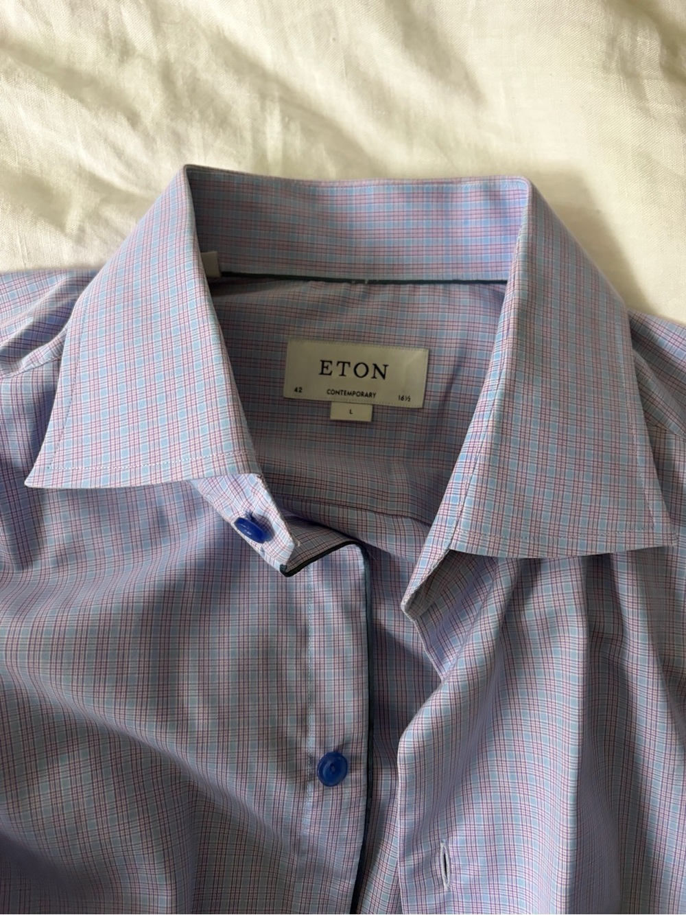 Eton Men's Light Blue and Pink Micro-Check Dress Shirt